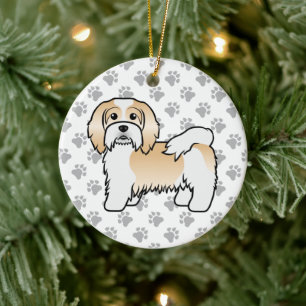 Fawn And White Havanese Cute Cartoon Dog Ceramic Ornament