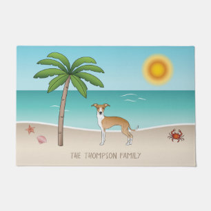 Fawn And White Iggy Dog At A Tropical Summer Beach Doormat