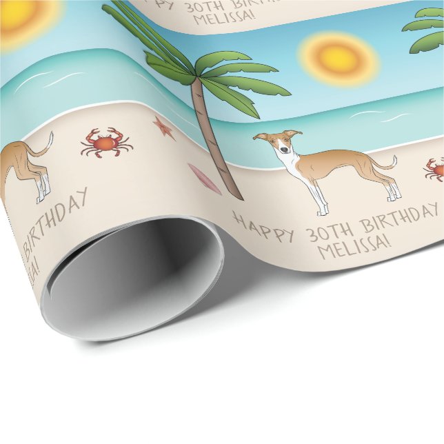 Fawn And White Iggy Dog At A Tropical Summer Beach Wrapping Paper (Roll Corner)