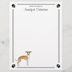 Fawn And White Italian Greyhound And Paws & Text Letterhead