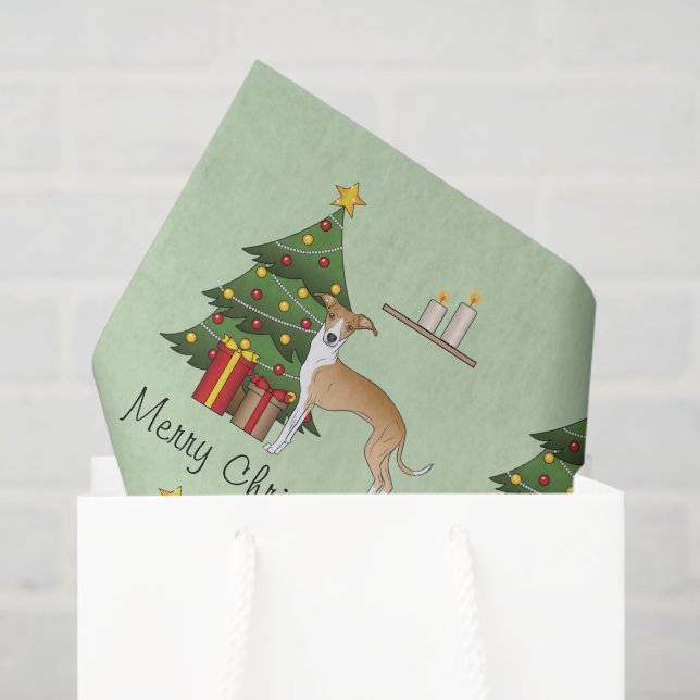 Fawn And White Italian Greyhound & Christmas Tree Tissue Paper (Gift Bag)