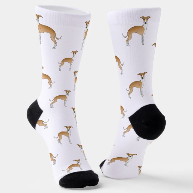 Fawn And White Italian Greyhound Cute Dog Pattern Socks (Angled)