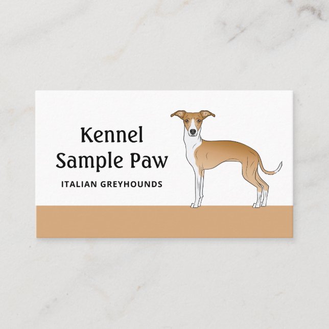 Fawn And White Italian Greyhound - Dog Breeder Business Card (Front)