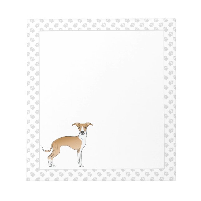 Fawn And White Italian Greyhound Dog With Paws Notepad (Front)