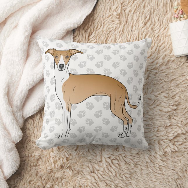 Fawn And White Italian Greyhound Dog With Paws Throw Pillow (Blanket)