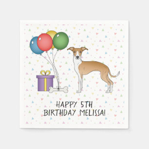 Fawn And White Italian Greyhound - Happy Birthday Napkin