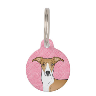 Fawn And White Italian Greyhound Head Pink Hearts Pet Tag