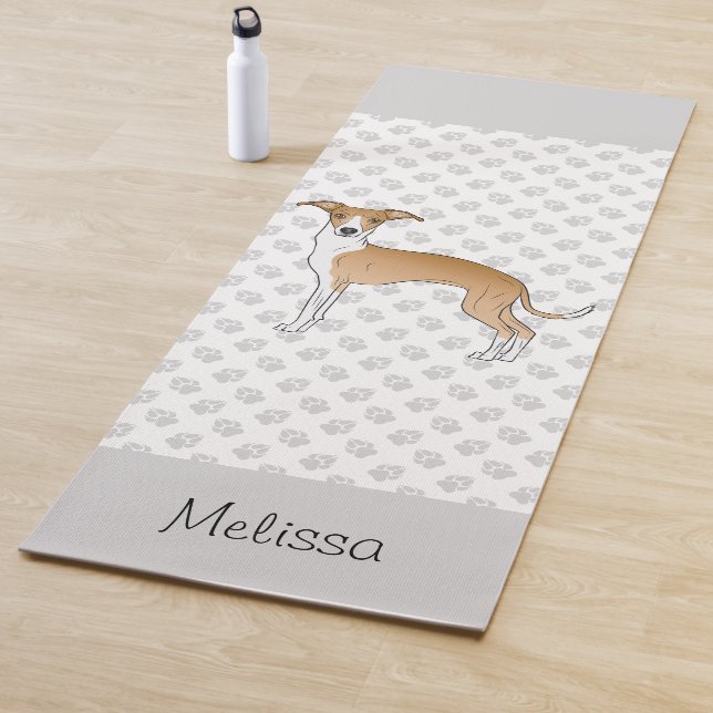 Fawn And White Italian Greyhound With Custom Name Yoga Mat (In Situ)