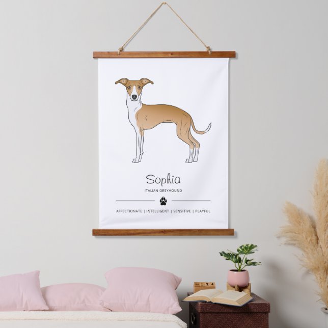 Fawn And White Italian Greyhound With Custom Text Hanging Tapestry (Bedroom)