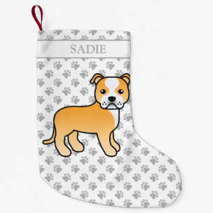 Fawn And White Staffie Cute Cartoon Dog & Name Small Christmas Stocking