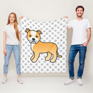 Fawn And White Staffie Cute Cartoon Dog & Paws Fleece Blanket