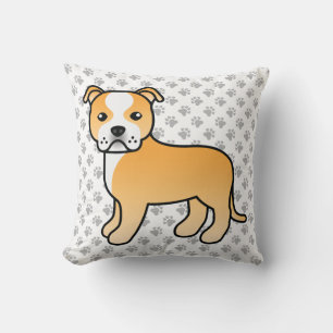 Fawn And White Staffie Cute Cartoon Dog & Paws Throw Pillow