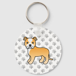 Fawn And White Staffordshire Bull Terrier Dog Keychain
