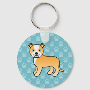 Fawn And White Staffordshire Bull Terrier Dog Keychain