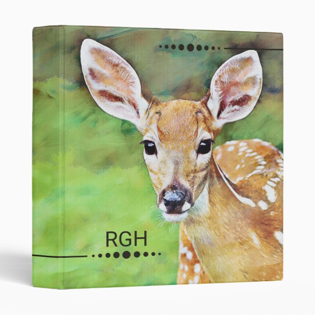 Fawn Baby Deer Artwork Initial Monogram Binder (Front/Spine)