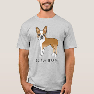 Fawn Boston Terrier Cartoon Dog & Custom Text T-Shirt