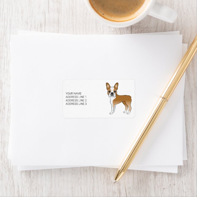 Fawn Boston Terrier Cute Cartoon Dog & Custom Text Label (Insitu)