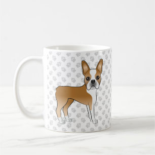 Fawn Boston Terrier Cute Cartoon Dog & Grey Paws Coffee Mug