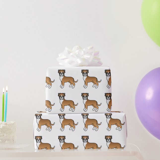 Fawn Boxer Cute Cartoon Dog Pattern Wrapping Paper (Party Gifts)