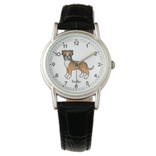 Fawn Boxer Dog Cute Illustration & Custom Name Watch