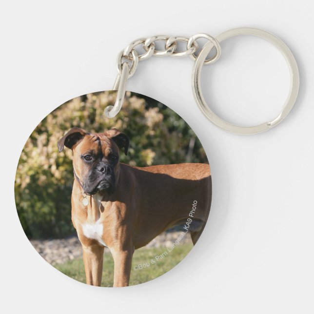 Fawn Boxer Dog Standing Keychain (Back)