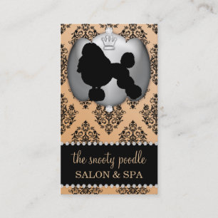 Fawn Brown Jewelled Damask Dog Grooming/Spa Business Card