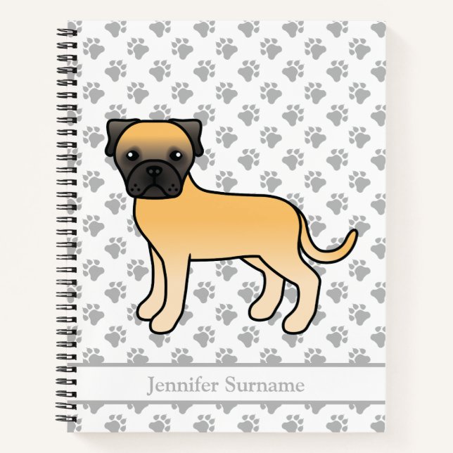 Fawn Bullmastiff Cute Cartoon Dog & Text Notebook (Front)
