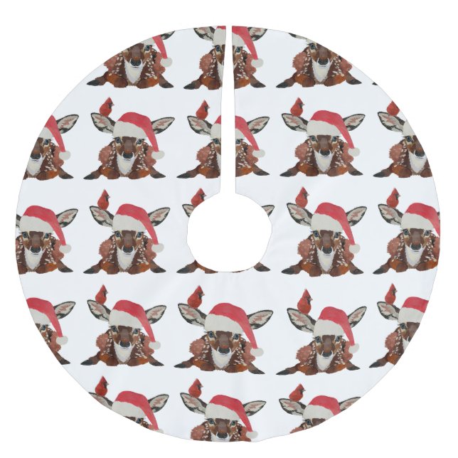 FAWN & CARDINAL CHRISTMAS BRUSHED POLYESTER TREE SKIRT (Front)