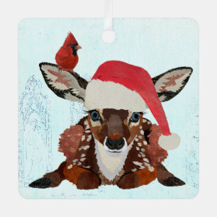 FAWN & CARDINAL CHRISTMAS METAL ORNAMENT