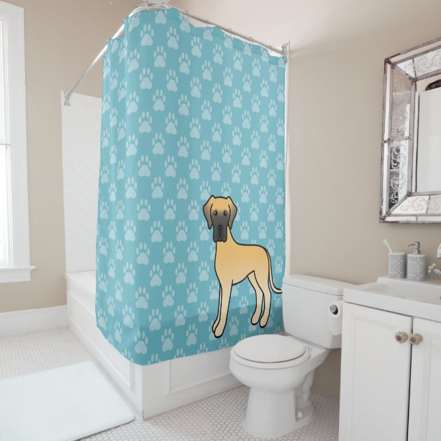 Fawn Cartoon Great Dane Dog On Blue (In Situ)