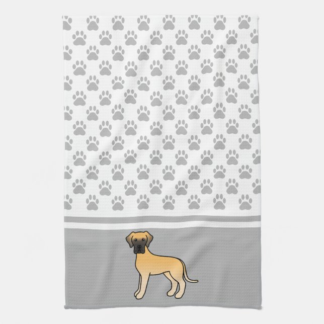 Fawn Cartoon Great Dane With Grey Paws Pattern Kitchen Towel (Vertical)