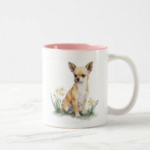 Fawn Chihuahua Floral Watercolor Art Two-Tone Coffee Mug