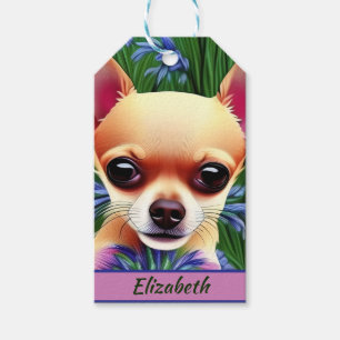 Fawn Chihuahua Puppy in Flower Meadow Personalized Gift Tags