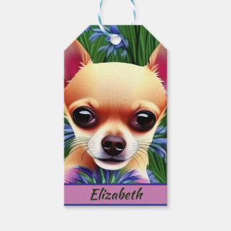 Fawn Chihuahua Puppy in Flower Meadow Personalized Gift Tags
