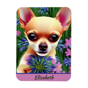 Fawn Chihuahua Puppy in Flower Meadow Personalized Magnet