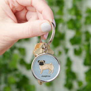 Fawn Coat Colour Pug Mops Dog Breed And Custom Nam Keychain