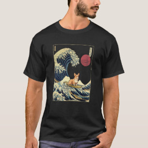 Fawn Corgi Japanese Kanagawa Wave  Surf Dog T-Shirt