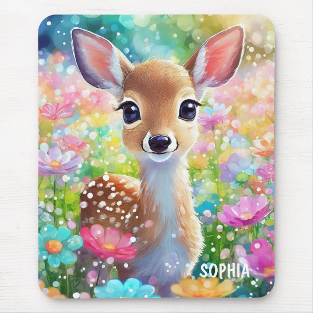 Fawn Cute Animal Personalized Girls Name Mouse Pad (Front)