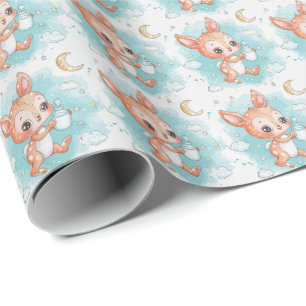 Fawn Cute Baby Pastel Watercolor Pattern  Wrapping Paper