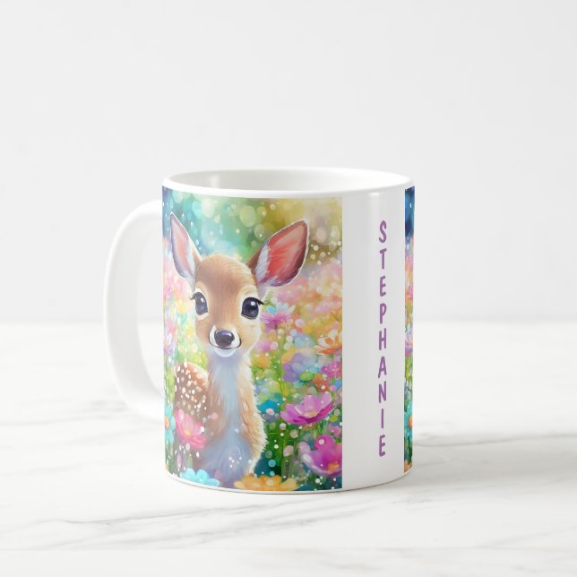 Fawn Cute Deer Animal Personalized Girls Name Coffee Mug (Front Left)