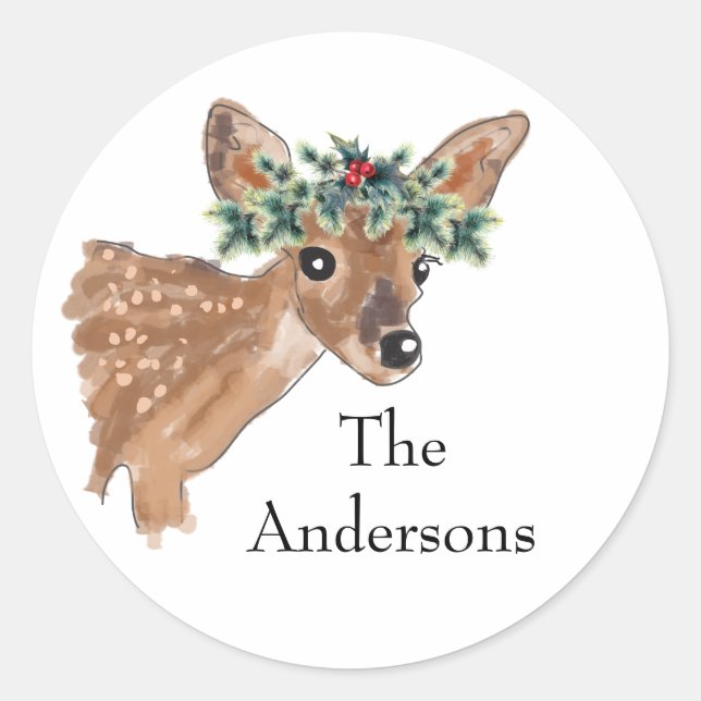 Fawn Deer Custom Holiday Envelope Seals (Front)