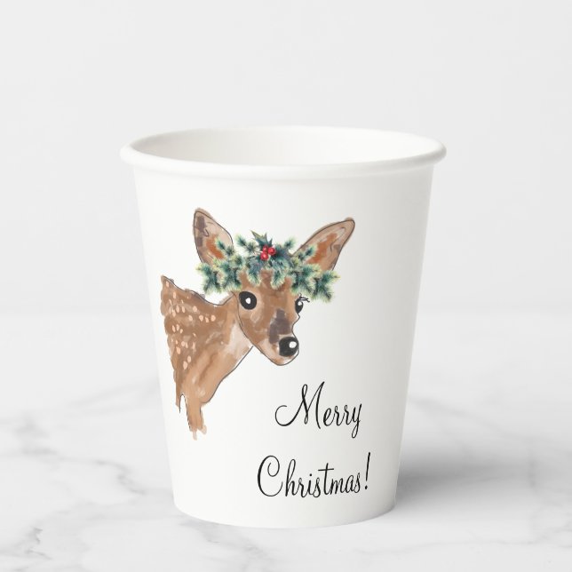 Fawn Deer Personalized Paper Christmas Paper Cups (Front)