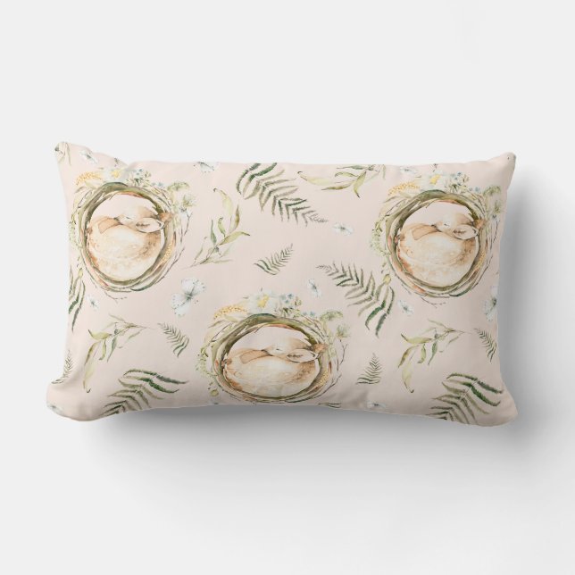 Fawn Deer Spring Wildflower Wreath Lumbar Pillow (Front)