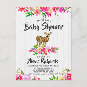 Fawn Deer Watercolor Floral Baby Shower Invitation Postcard