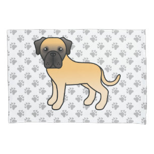 Fawn English Mastiff Cute Cartoon Dog & Paws Pillowcase