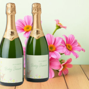 Fawn Floral Girl Baby Shower Sparkling Wine Label