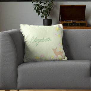 Fawn Floral Girl Throw Pillow