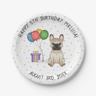 Fawn French Bulldog Cartoon Dog - Birthday Paper Plate