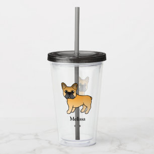 Fawn French Bulldog Cute Cartoon Dog & Name Acrylic Tumbler