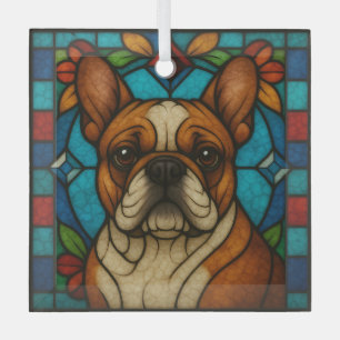 Fawn French Bulldog Dog "Stained Glass" Glass Ornament